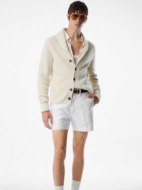 Tom Ford Cream Knit Shawl-Collar Cardigan